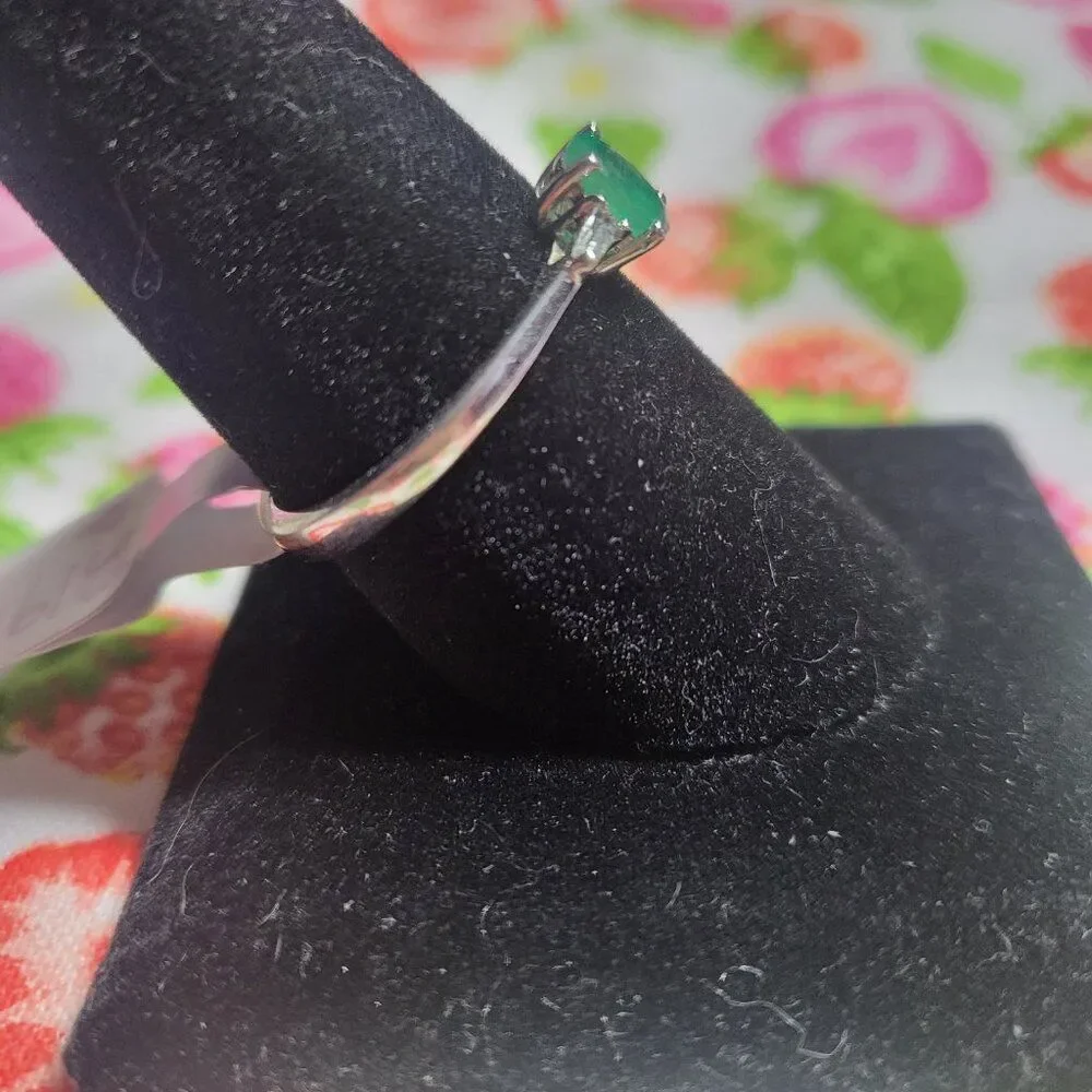 Natural Brazilian Emerald & White Topaz Sterling Silver Ring